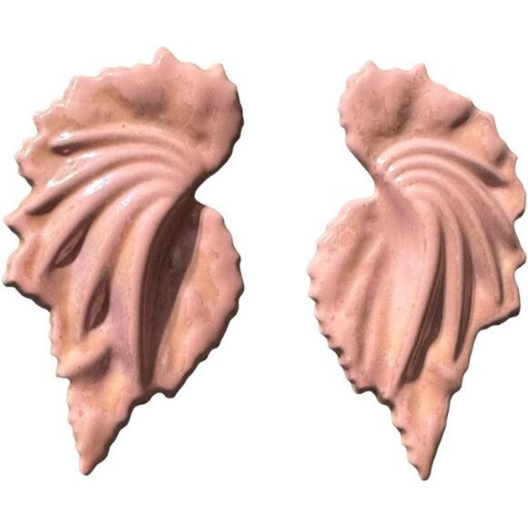 Vintage Pierced Earrings 2.25" Pink Enamel Beautiful 1970-1980 - Picture 1 of 4